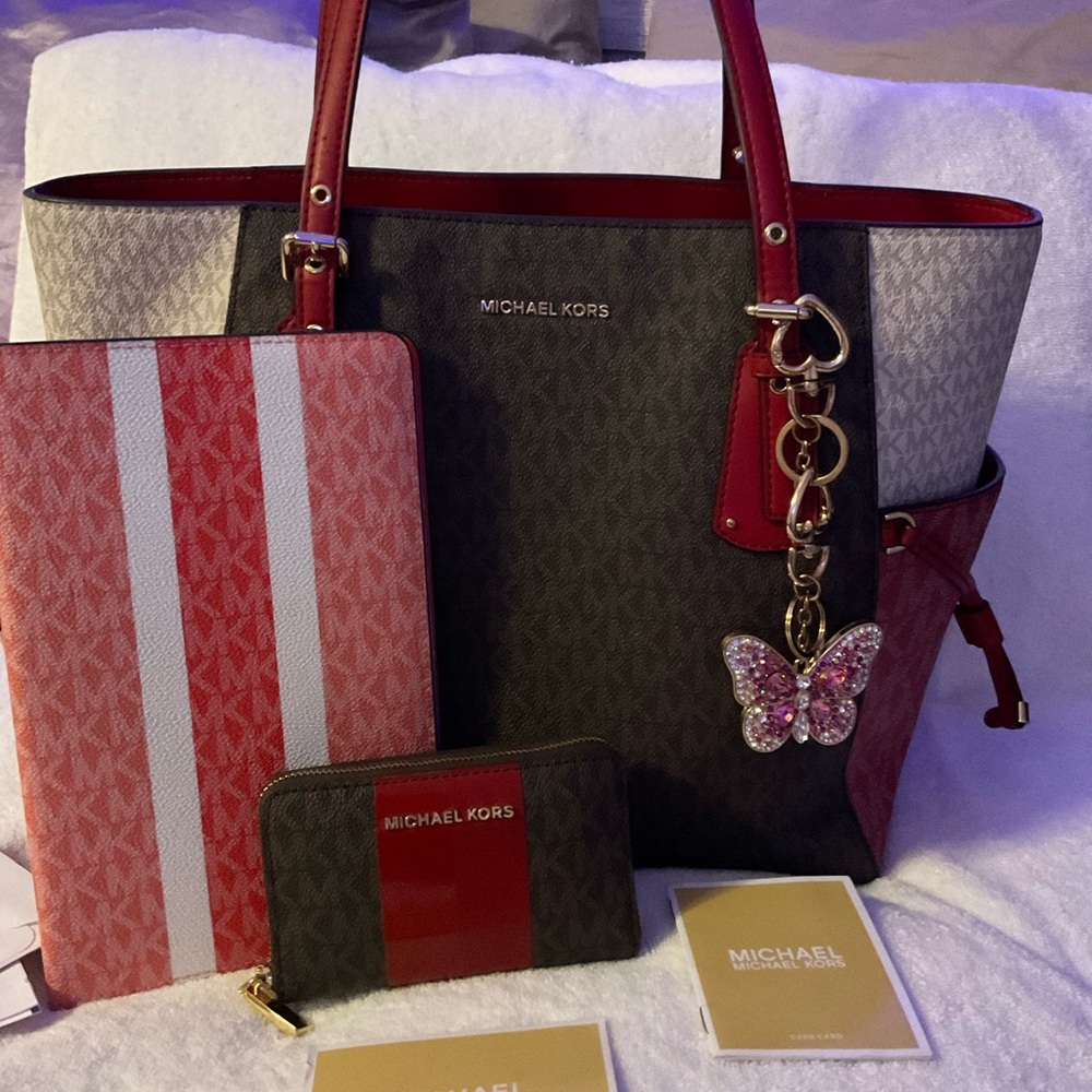 Michael Kors Red and Brown Tote Bag